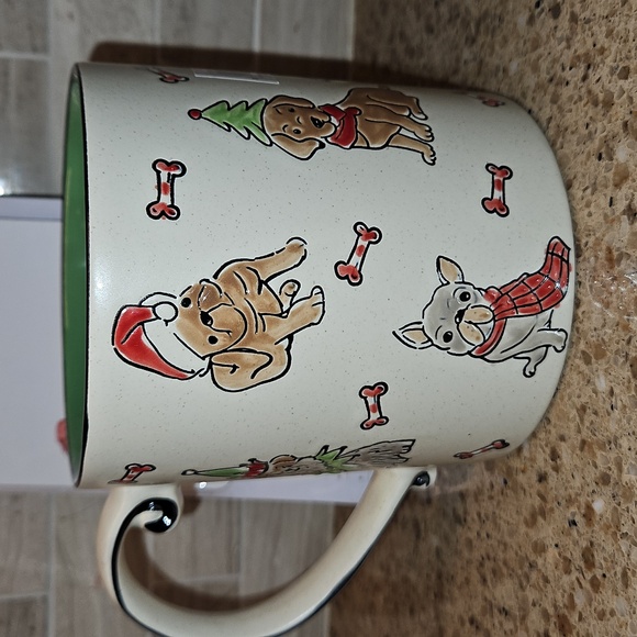 Dogs Christmas Holiday Duo Coffee Mug 21 Oz Eli & Ana & Note Paper Set - Picture 3 of 8